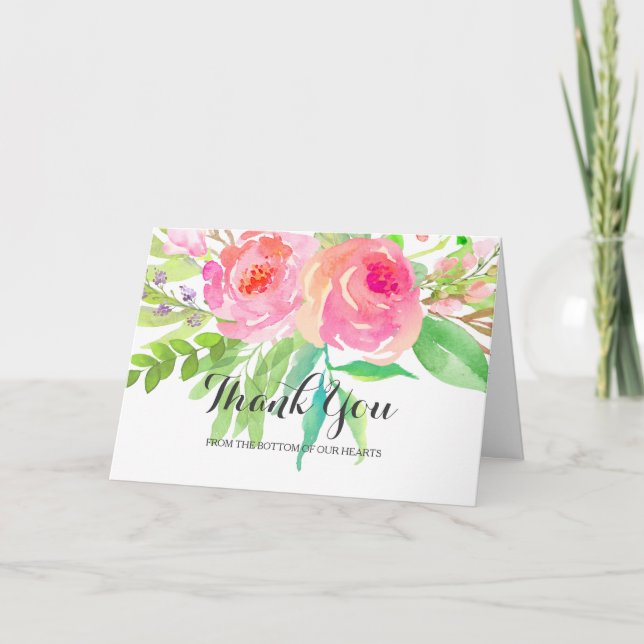 Tarjeta De Agradecimiento Boda Floral acuarela de moda|Gracias (Anverso)
