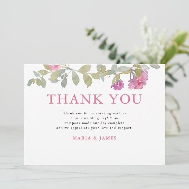 Tarjeta De Agradecimiento Boda floral acuarela de verano (Anverso de pie)