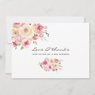 Tarjeta De Agradecimiento Boda floral acuarela en rosa y verde salvia