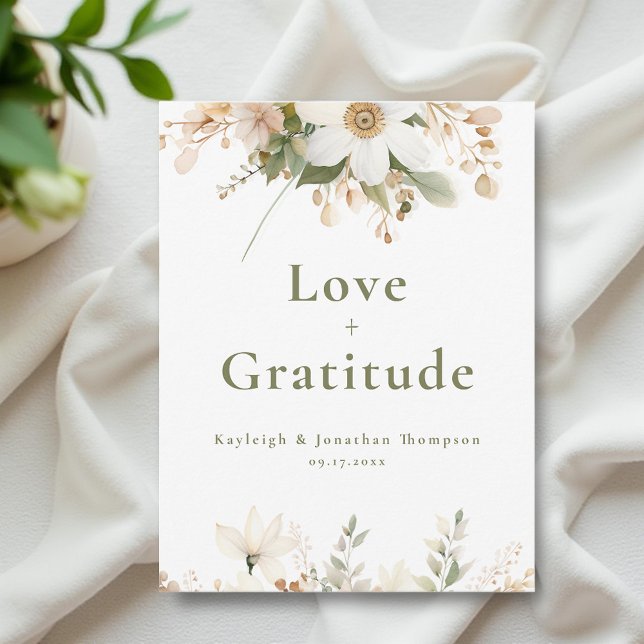 Tarjeta De Agradecimiento Boda floral acuarela moderna blanca (Subido por el creador)