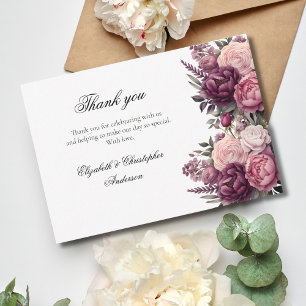 Tarjeta De Agradecimiento Boda floral acuarela rosa blanca púrpura
