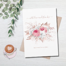Tarjeta De Agradecimiento Boda floral acuarela rosa dorado blanco