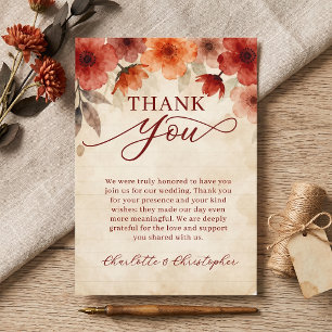Tarjeta De Agradecimiento Boda floral acuarela terracota rústica