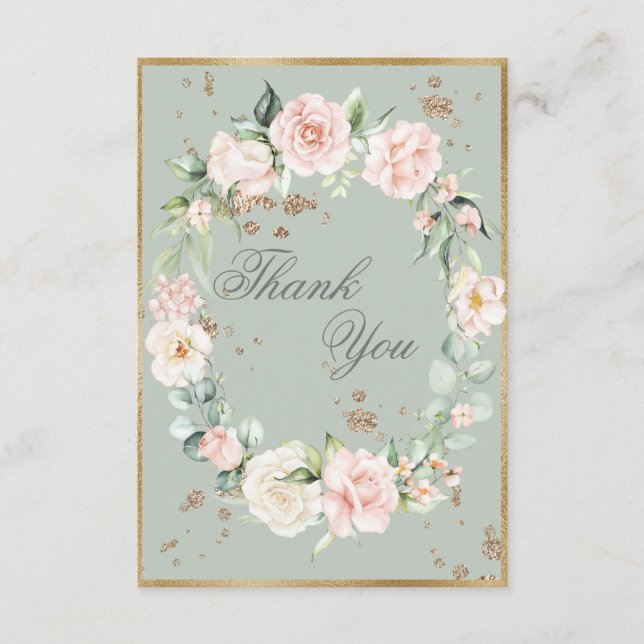 Tarjeta De Agradecimiento Boda floral acuarela verde salvia dorado elegante  (Anverso)