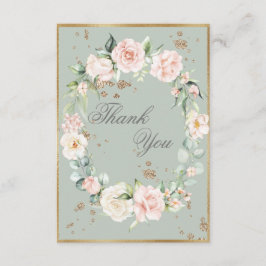 Tarjeta De Agradecimiento Boda floral acuarela verde salvia dorado elegante