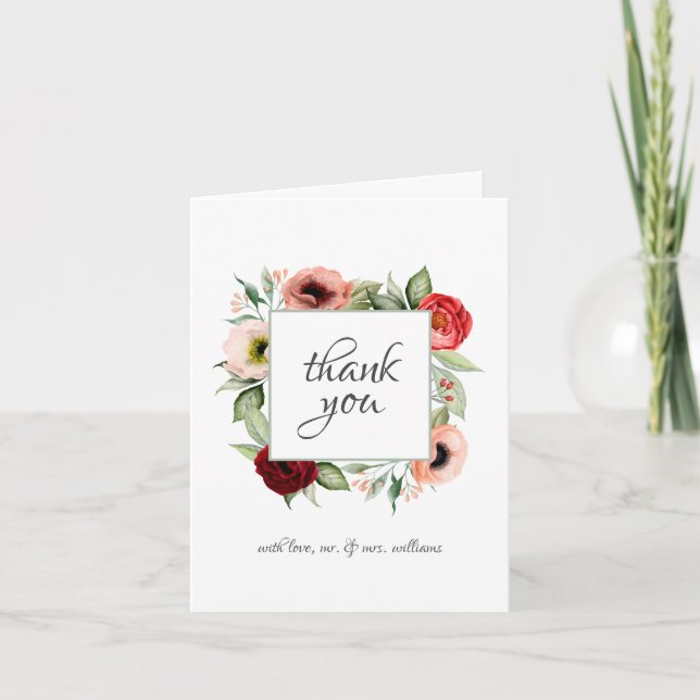 Tarjeta De Agradecimiento Boda floral acuático ruso gracias (Anverso)