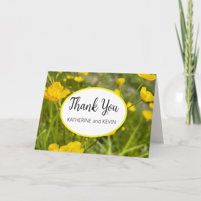 Tarjeta De Agradecimiento Boda floral amarilla (Anverso)