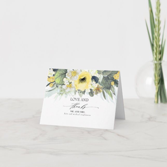 Tarjeta De Agradecimiento Boda floral amarillo gracias (Anverso)