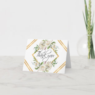 Tarjeta De Agradecimiento Boda Floral Antiguo Oro Blanco   FOTO