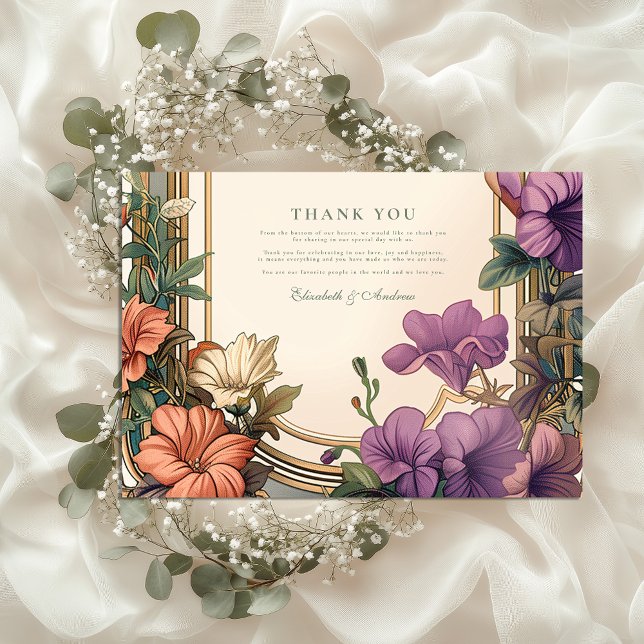 Tarjeta De Agradecimiento Boda floral Art Nouveau Golden Arch (Subido por el creador)