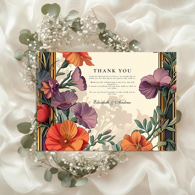 Tarjeta De Agradecimiento Boda floral Art Nouveau Sunset (Subido por el creador)