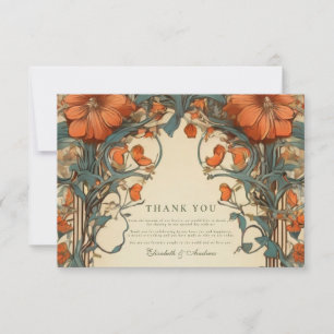 Tarjeta De Agradecimiento Boda Floral Art Nouveau Vintage