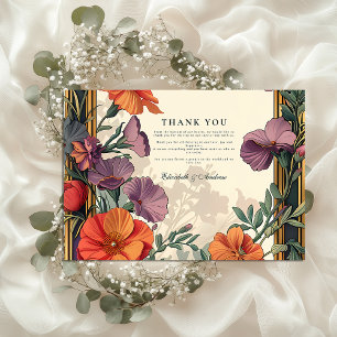 Tarjeta De Agradecimiento Boda floral atardecer Art Nouveau