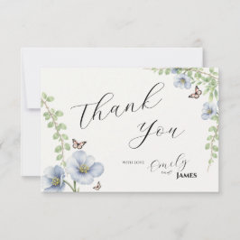 Tarjeta De Agradecimiento Boda Floral Azul