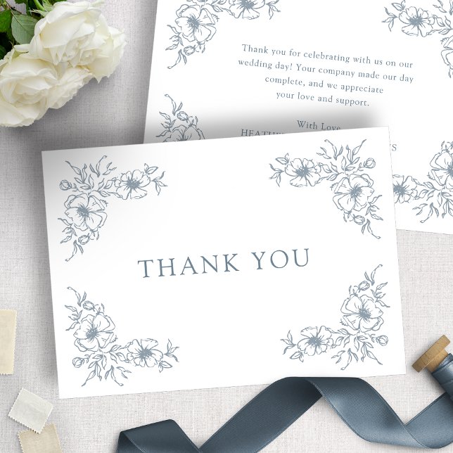 Tarjeta De Agradecimiento Boda Floral Azul (Blue Floral Wedding Thank You Card
)