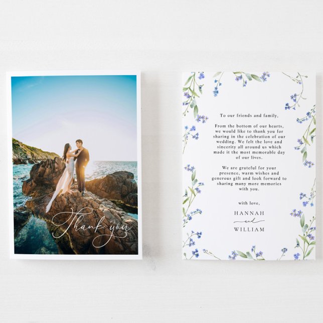 Tarjeta De Agradecimiento Boda Floral Azul (Subido por el creador)