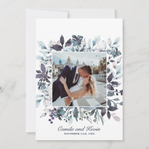 Tarjeta De Agradecimiento Boda Floral Azul acuarela Gracias FOTO