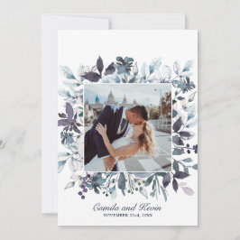 Tarjeta De Agradecimiento Boda Floral Azul acuarela Gracias FOTO