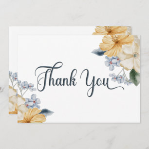 Tarjeta De Agradecimiento Boda floral azul amarillo y blanco