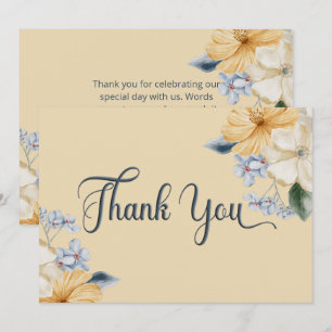 Tarjeta De Agradecimiento Boda floral azul amarillo y blanco