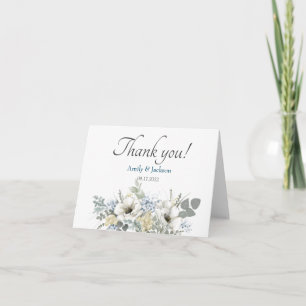 Tarjeta De Agradecimiento Boda floral azul blanco elegante