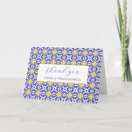 Tarjeta De Agradecimiento Boda Floral Azul de azulejos portugueses Gracias