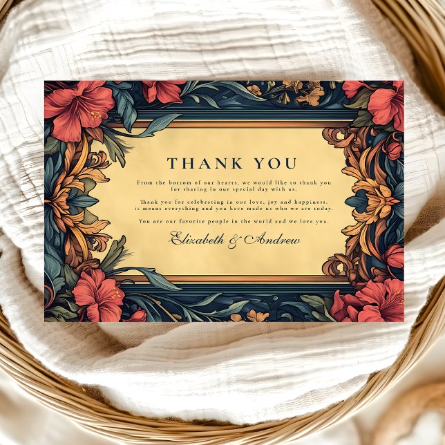 Tarjeta De Agradecimiento Boda floral azul de la marina Art Nouveau (Subido por el creador)