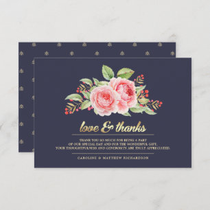 Tarjeta De Agradecimiento Boda Floral Azul de Marina Gracias Cartas