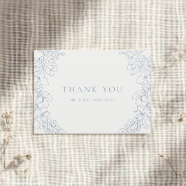 Tarjeta De Agradecimiento Boda Floral Azul Delicado