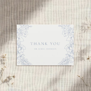 Tarjeta De Agradecimiento Boda floral azul delicado sin foto