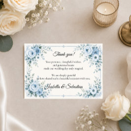 Tarjeta De Agradecimiento Boda floral azul elegante