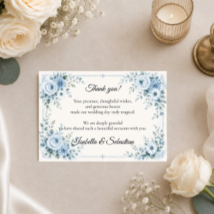 Tarjeta De Agradecimiento Boda floral azul elegante