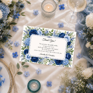 Tarjeta De Agradecimiento Boda floral azul elegante