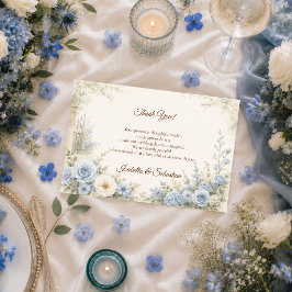 Tarjeta De Agradecimiento Boda floral azul elegante