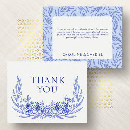 Tarjeta De Agradecimiento Boda floral azul francés