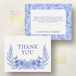Tarjeta De Agradecimiento Boda floral azul francés
