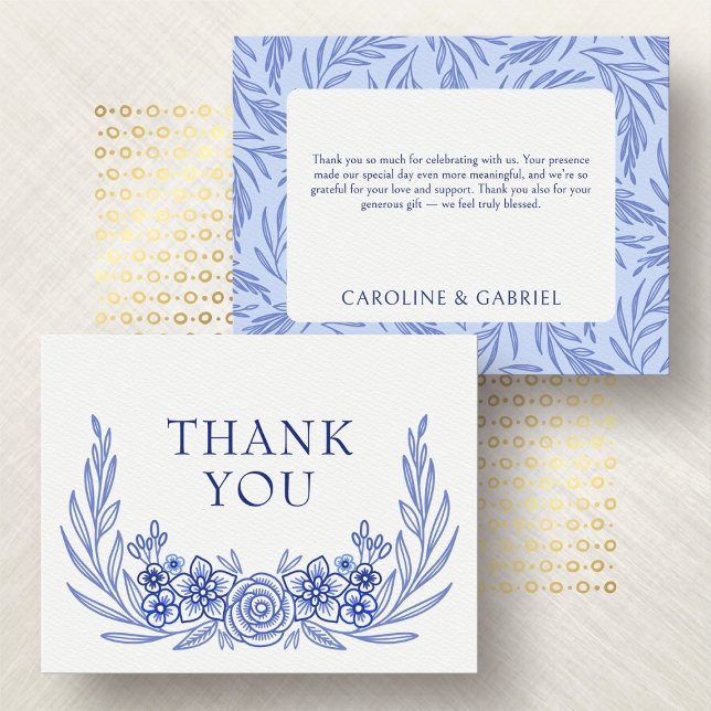 Tarjeta De Agradecimiento Boda floral azul francés (Subido por el creador)