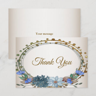 Tarjeta De Agradecimiento Boda Floral Azul Geométrico Dorado Vintage