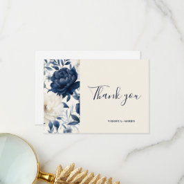 Tarjeta De Agradecimiento boda floral azul marino polvoriento