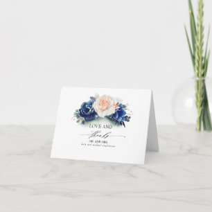 Tarjeta De Agradecimiento Boda floral azul marino y azul de arena