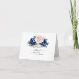 Tarjeta De Agradecimiento Boda floral azul marino y rosa gracias