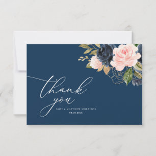 Tarjeta De Agradecimiento boda floral azul marino y rubio
