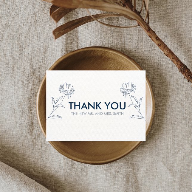 Tarjeta De Agradecimiento Boda floral azul moderno (Modern Blue Floral Wedding Thank you Card)