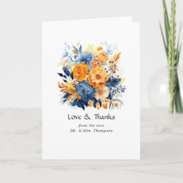 Tarjeta De Agradecimiento Boda floral azul, Naranja y amarillo
