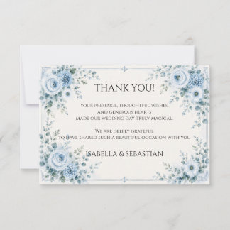 Tarjeta De Agradecimiento Boda floral azul polvoriento