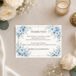 Tarjeta De Agradecimiento Boda floral azul polvoriento