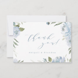 Tarjeta De Agradecimiento Boda floral azul polvoriento de jardín romántico