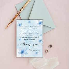 Tarjeta De Agradecimiento Boda floral azul simple
