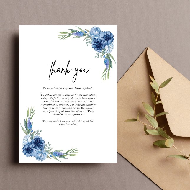 Tarjeta De Agradecimiento Boda floral azul y agitado (Subido por el creador)