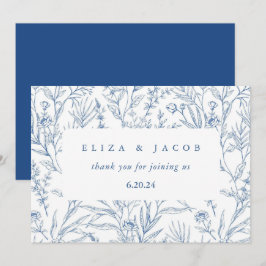 Tarjeta De Agradecimiento Boda floral azul y blanca Preciosa